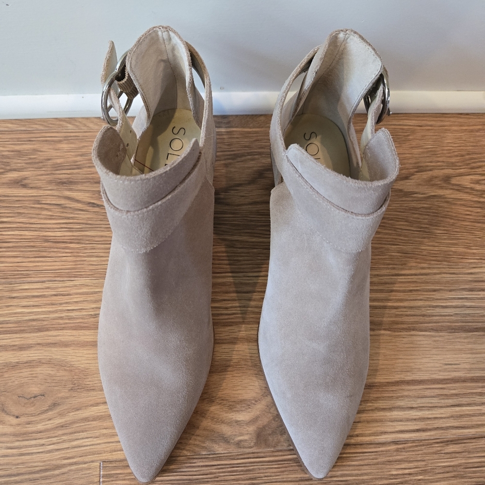 Sole Society Suede Leather Light Tan Ankle Boots Cutout Design - Picture 3 of 9